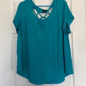 Teal criss cross back blouse